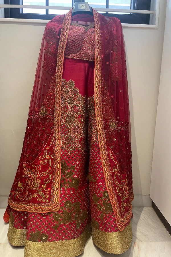 sulakshana monga red embroidered lehenga - Image 2