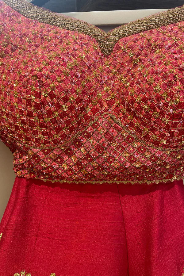 sulakshana monga red embroidered lehenga - Image 4