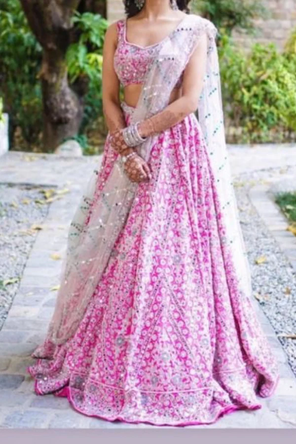 Surabhi Chopra Mirror work pink lehenga set