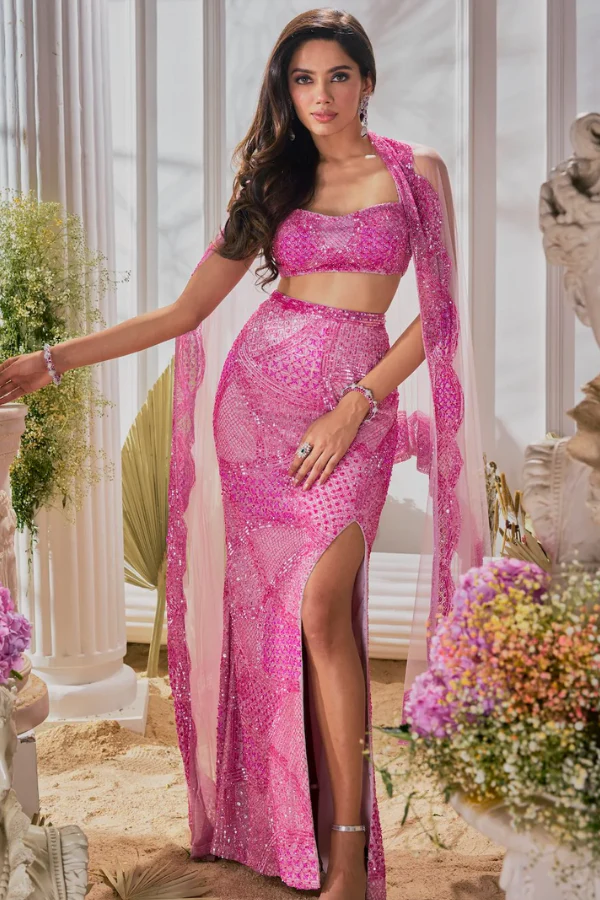 Surabhi Chopra Pink Drape Skirt Set - Image 2