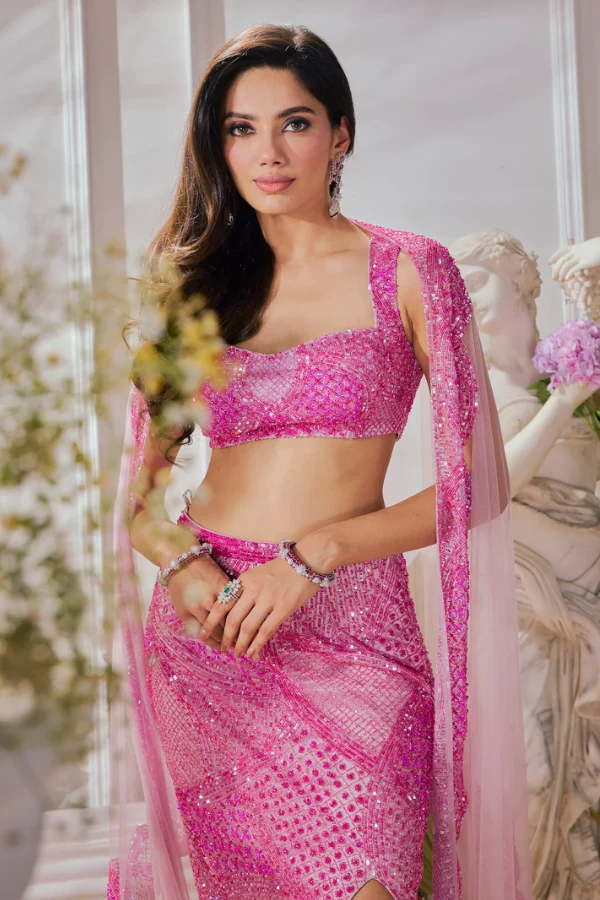 Surabhi Chopra Pink Drape Skirt Set - Image 3