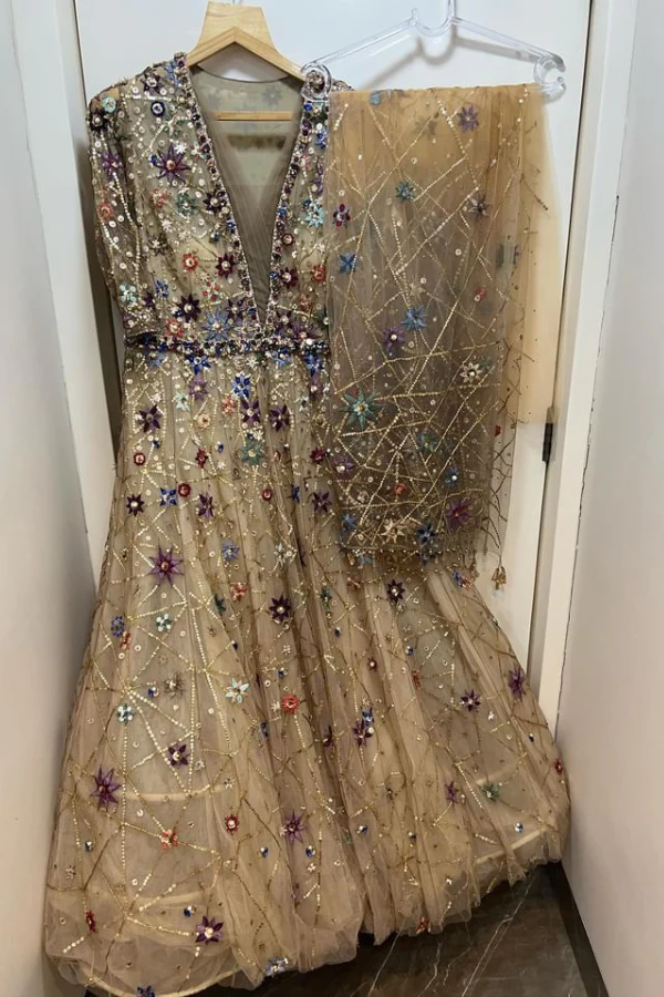 Tarun tahiliani beige embellished gown