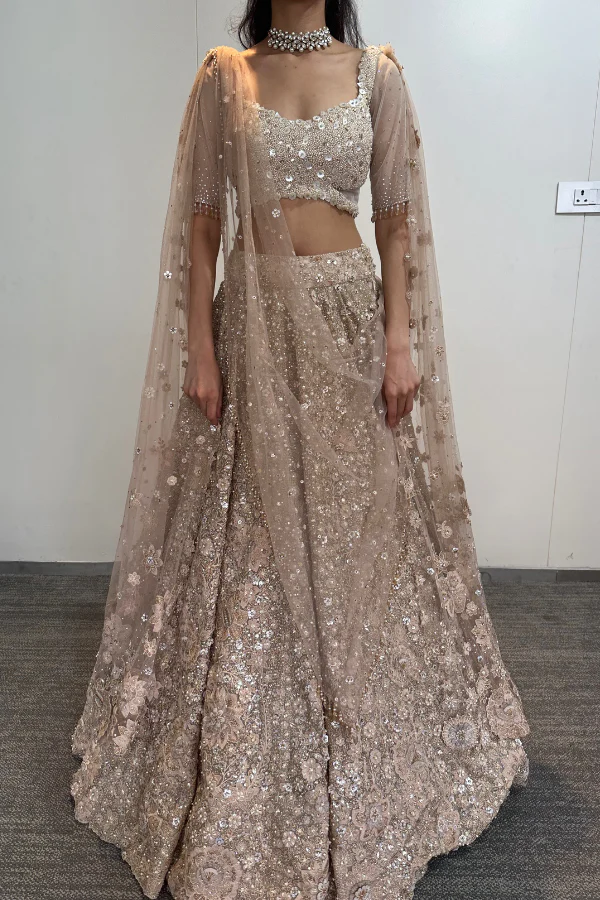 Tarun Tahiliani beige embroidered floral lehenga - Image 2