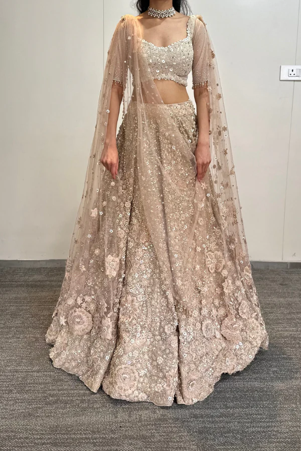 Tarun Tahiliani beige embroidered floral lehenga - Image 3