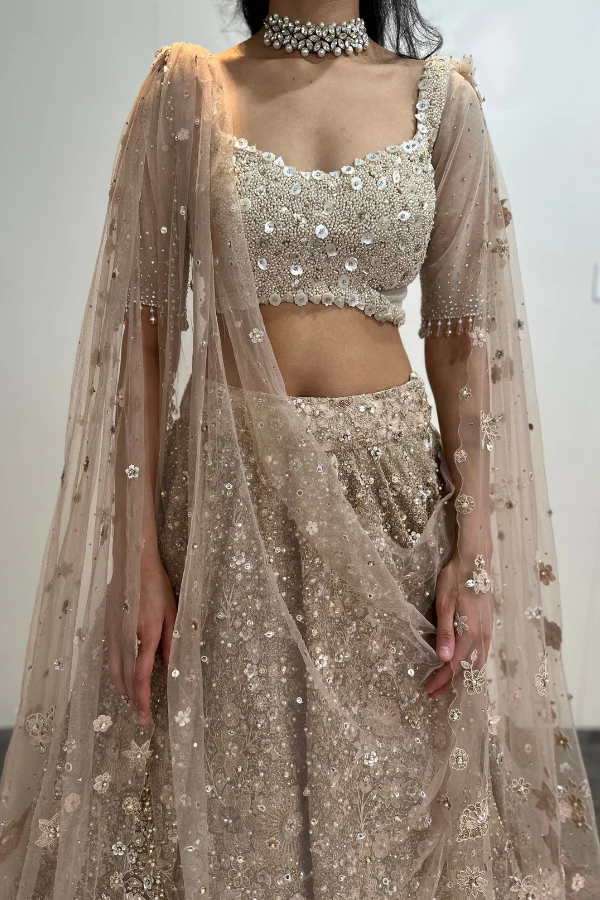 Tarun Tahiliani beige embroidered floral lehenga - Image 6
