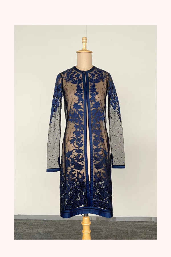 Tarun Tahiliani Blue Sheer Embroidered Jacket