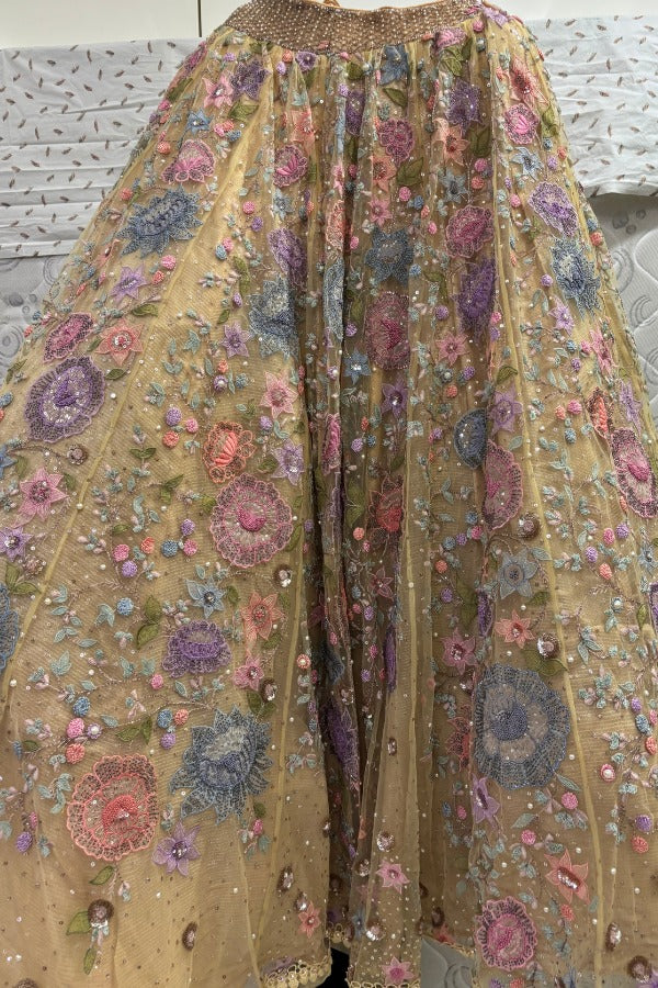 Tarun Tahiliani Pastel Floral Embroidered Net Lehenga Set - Image 2