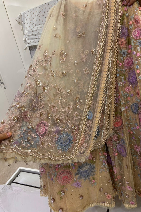 Tarun Tahiliani Pastel Floral Embroidered Net Lehenga Set - Image 4