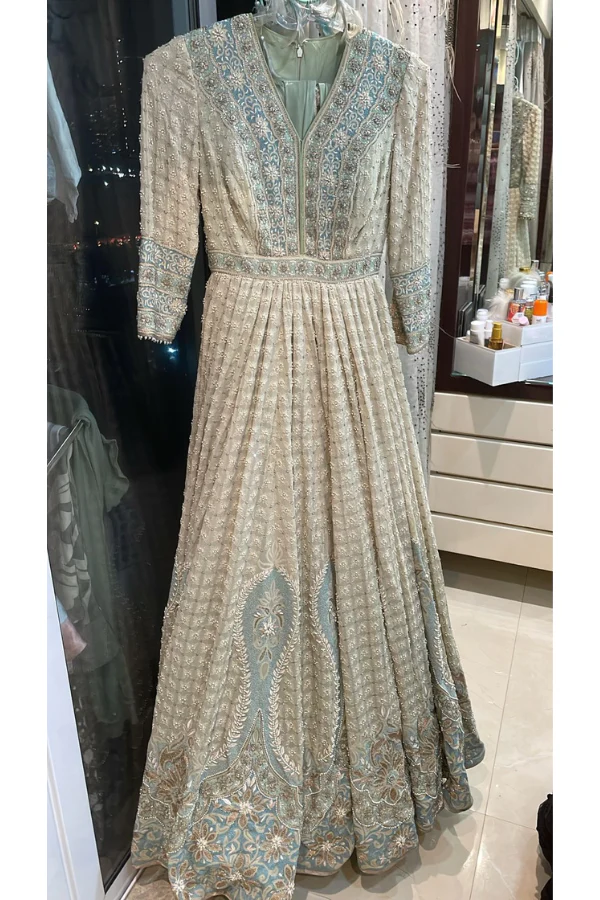 Tarun Tahiliani Mint embroidered kalidar anarkali set - Image 3