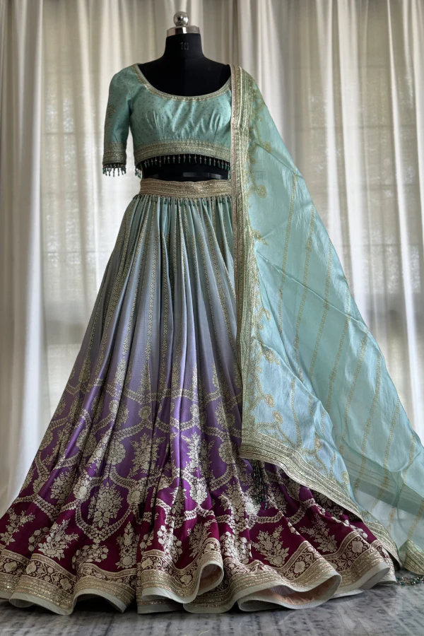 Tarun Tahiliani Mint Fuchsia Ombre Lehenga set - Image 2