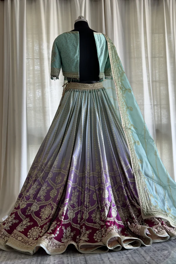 Tarun Tahiliani Mint Fuchsia Ombre Lehenga set - Image 3