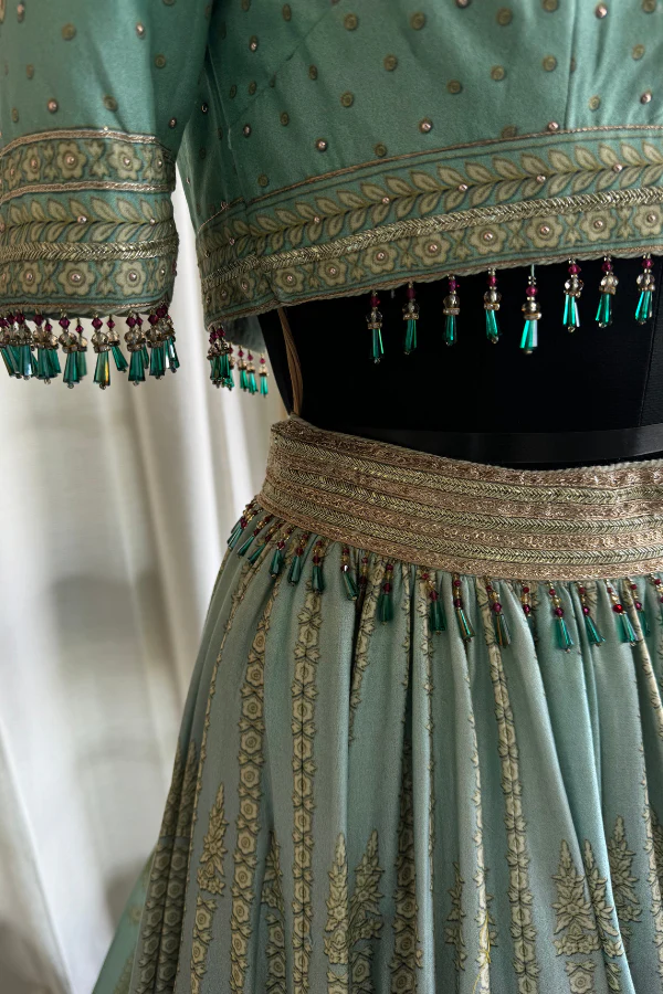 Tarun Tahiliani Mint Fuchsia Ombre Lehenga set - Image 4