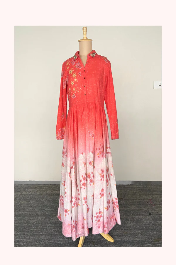 Tarun Tahiliani Ombre Floral Maxi Dress