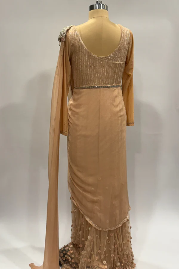 Tarun Tahiliani Peach Embellished Draped Gown - Image 2