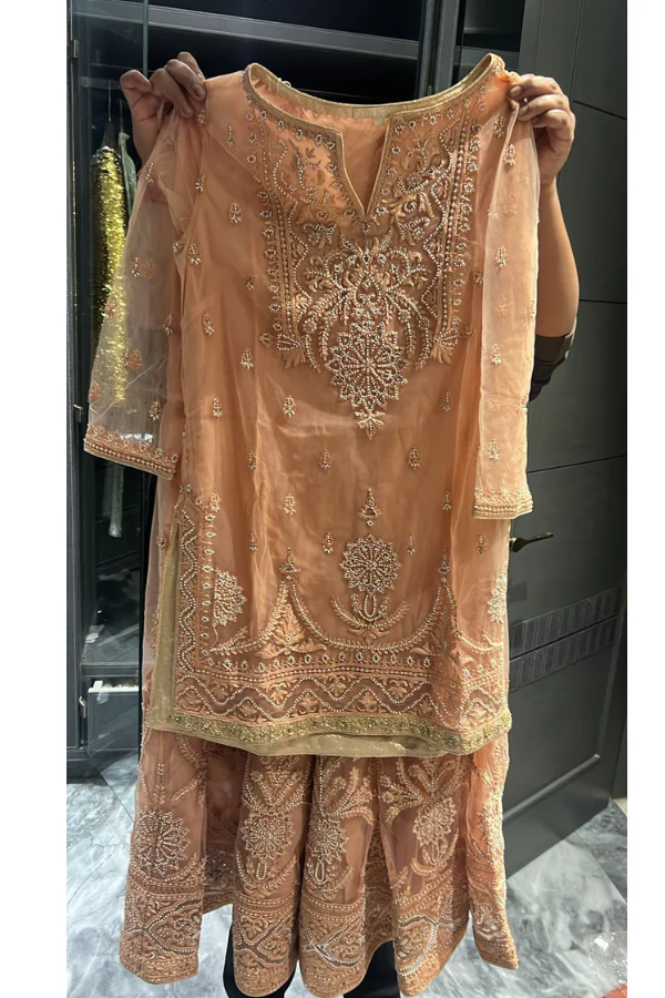 Tarun Tahiliani peach embroidered sharara set - Image 2