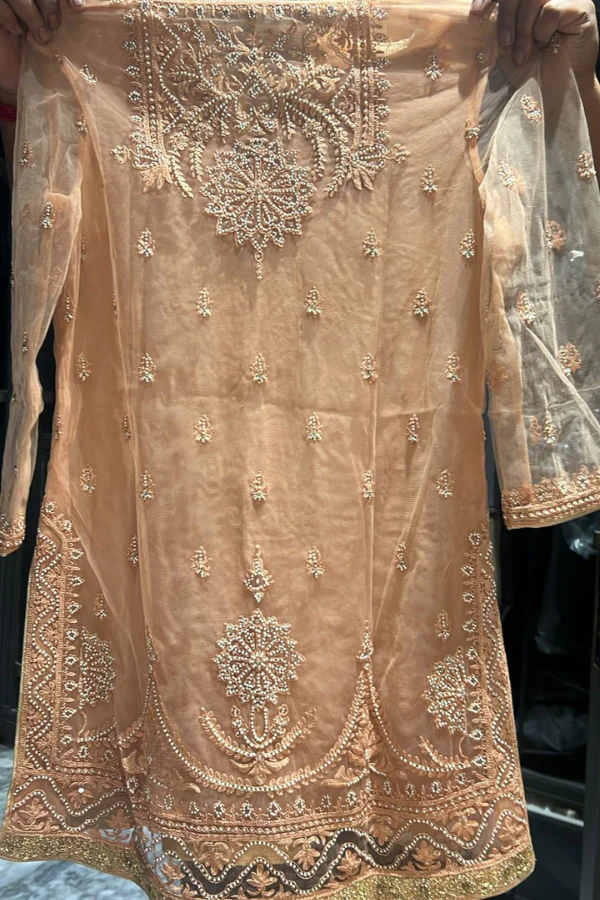 Tarun Tahiliani peach embroidered sharara set - Image 3