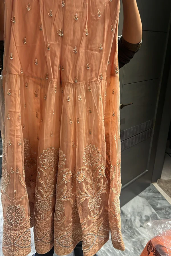 Tarun Tahiliani peach embroidered sharara set - Image 4