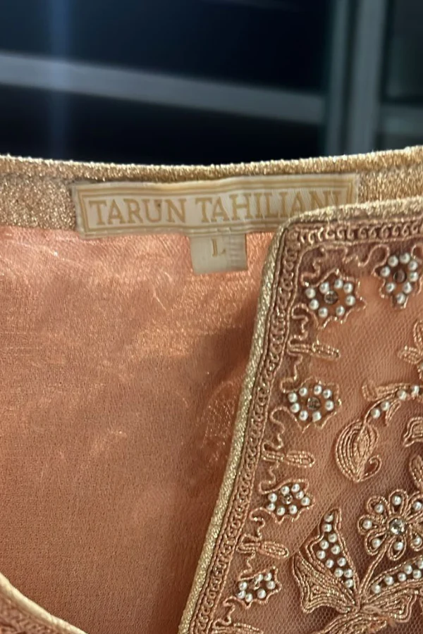 Tarun Tahiliani peach embroidered sharara set - Image 5