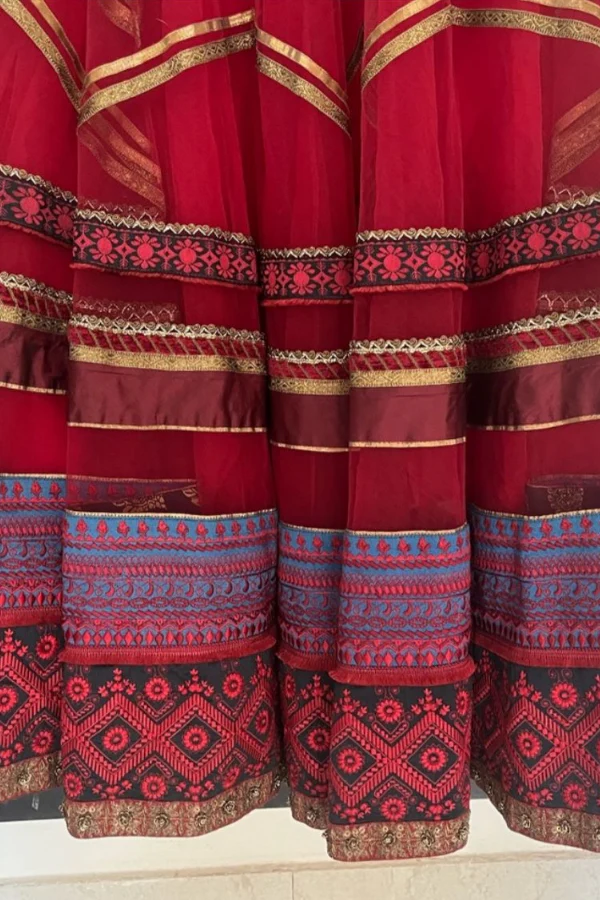 Tarun tahiliani red lehenga saree - Image 3