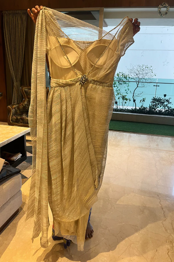 Tarun Tahiliani Ivory pre-draped saree gown - Image 2
