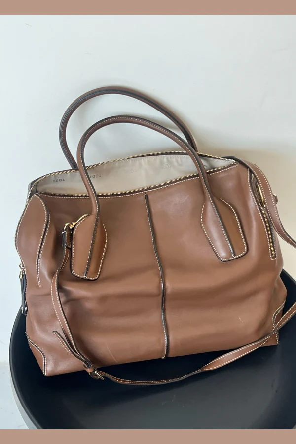 Tod’s Brown Leather D-Styling Bauletto Medio Satchel - Image 3