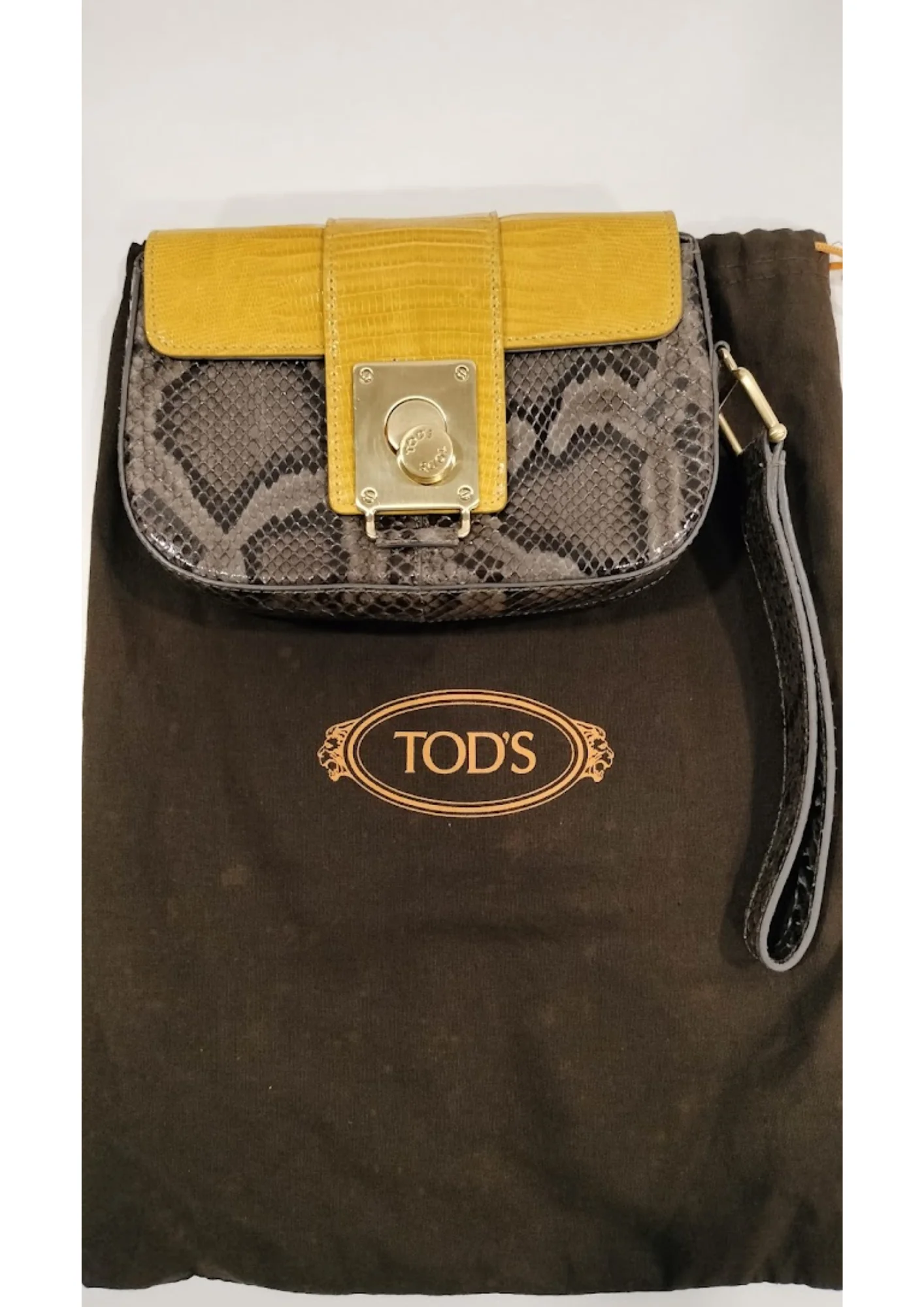 Tods Yellow & Brown Leather Wristlet Clutch - Image 10