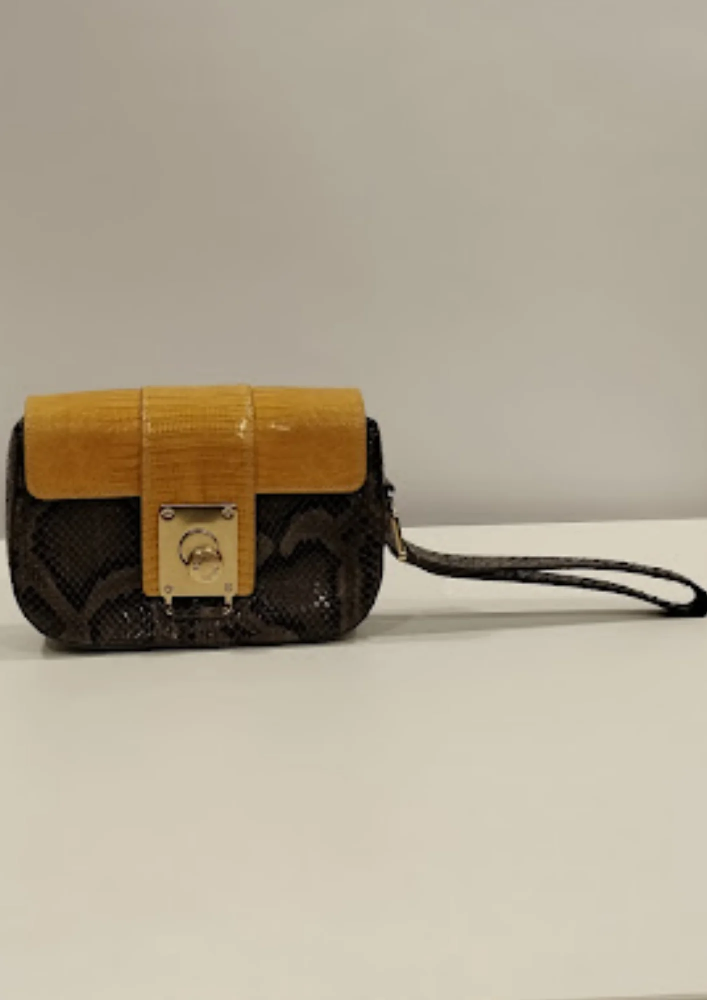 Tods Yellow & Brown Leather Wristlet Clutch - Image 3