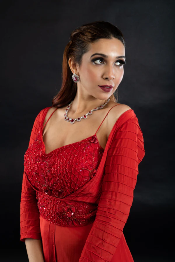 TOMATO RED BLOUSE AND JACKET SET - Image 2