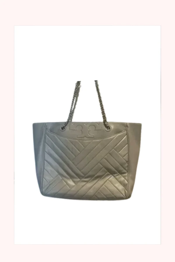 Tory Burch Grey Quilted Leather Alexa Chain Tote