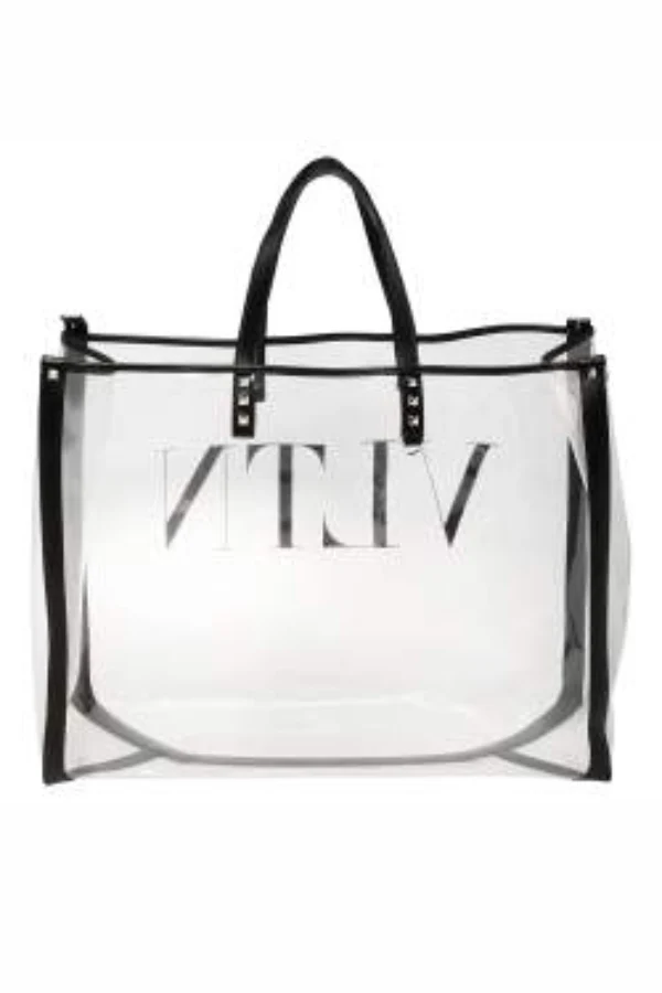 Valentino Black/Red Clear Plexy and Leather VLTN Shopping Tote - Image 3