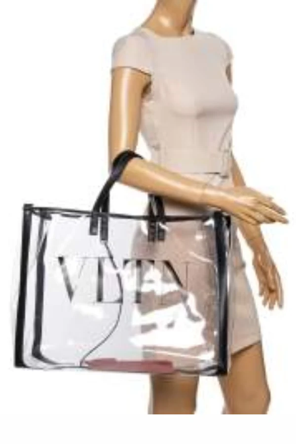 Valentino Black/Red Clear Plexy and Leather VLTN Shopping Tote - Image 4