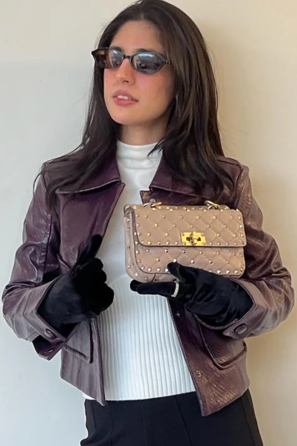 Valentino Old Rose Quilted Leather Small Rockstud Spike Chain Bag