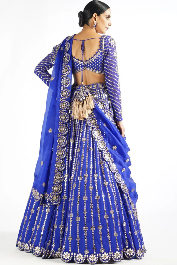 Vani Vats Royal Blue Small Flower Linear Lehenga Set - Image 2