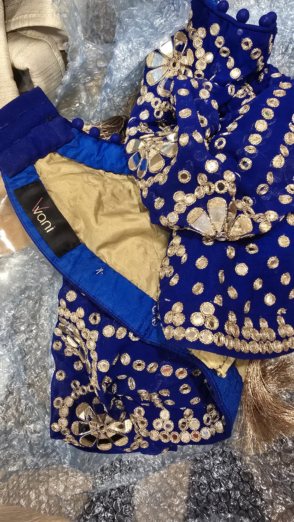 Vani Vats Royal Blue Small Flower Linear Lehenga Set - Image 4
