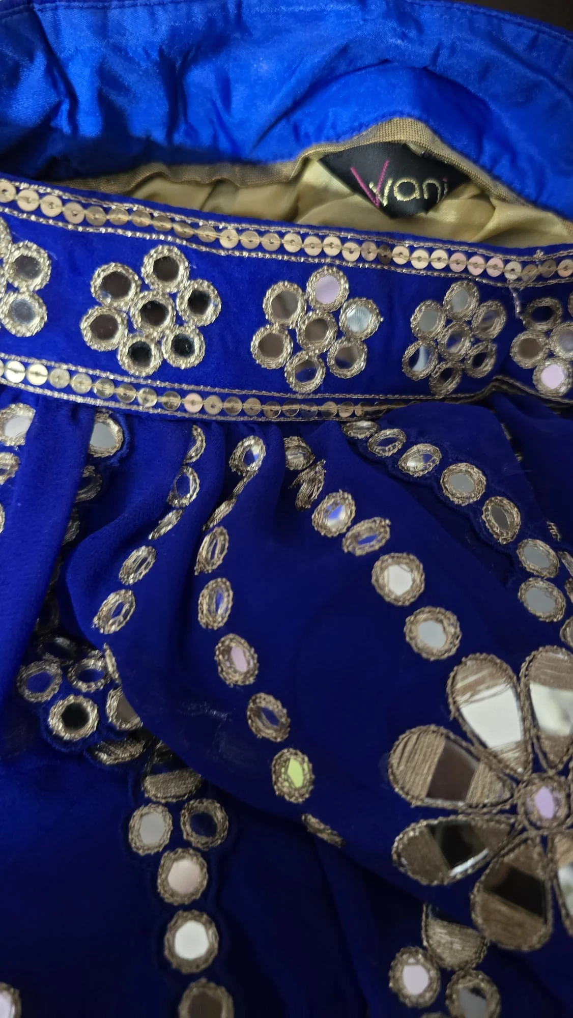 Vani Vats Royal Blue Small Flower Linear Lehenga Set - Image 5