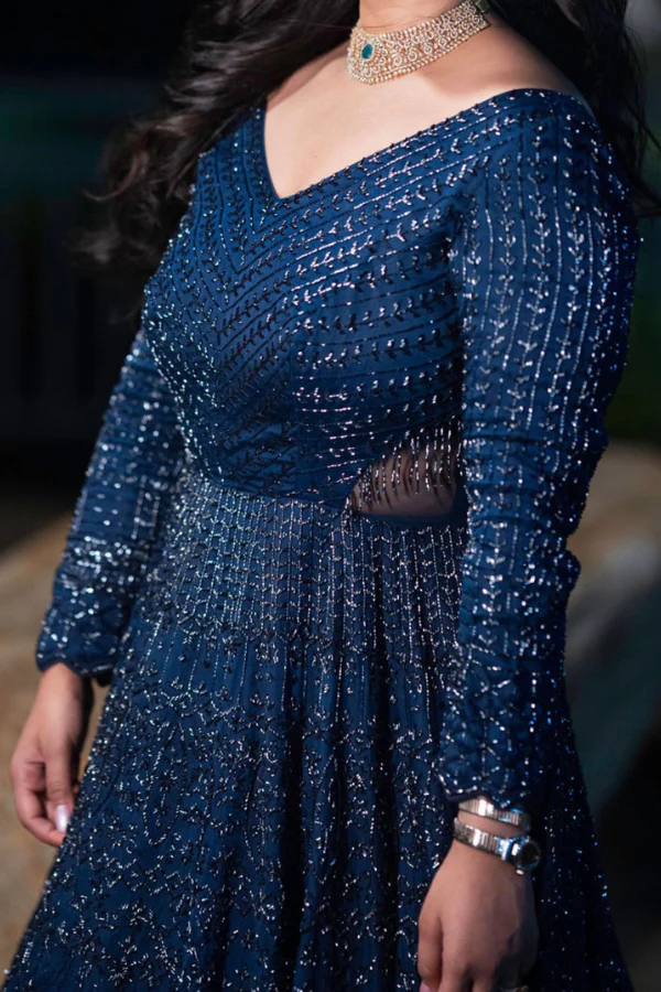 Varun chakkilam Sapphire Blue Floral Gown - Image 2