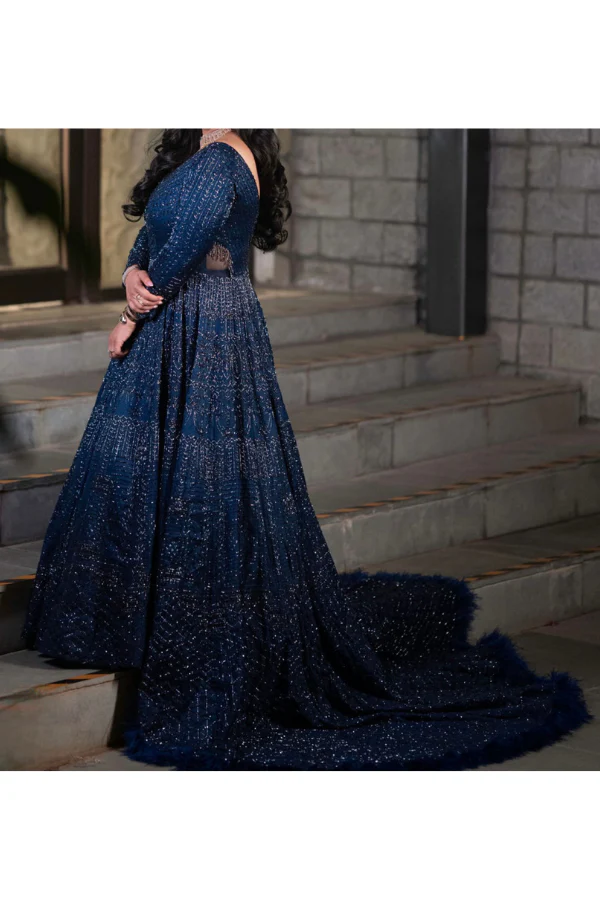 Varun chakkilam Sapphire Blue Floral Gown - Image 3