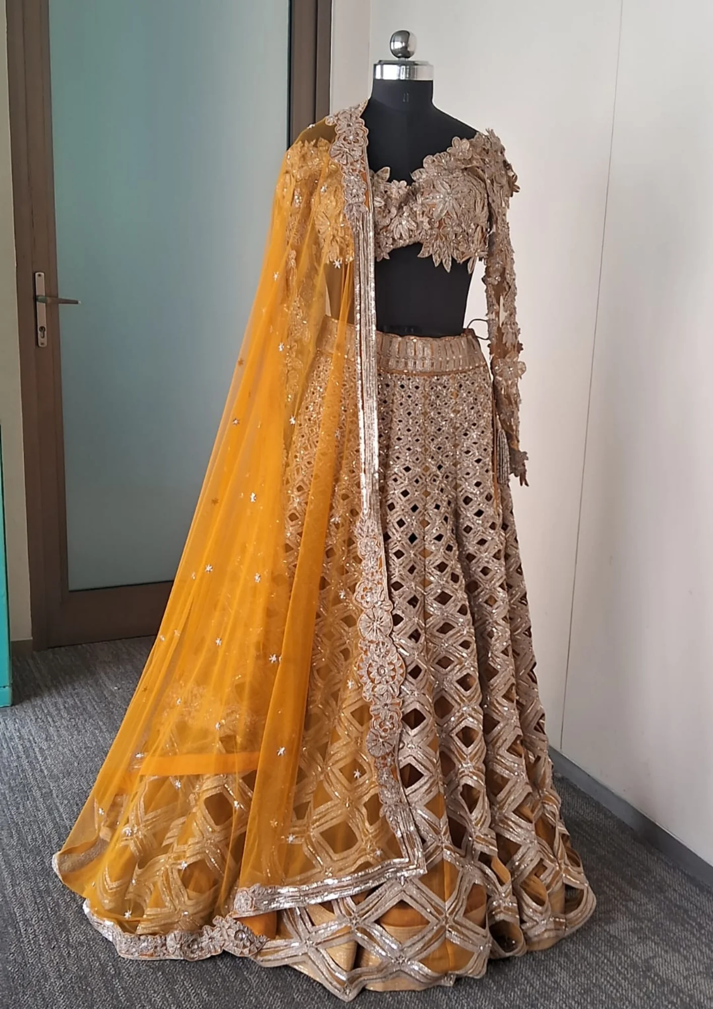 Varun & Nidhika Metallic Barfi Lehenga Set - Image 3