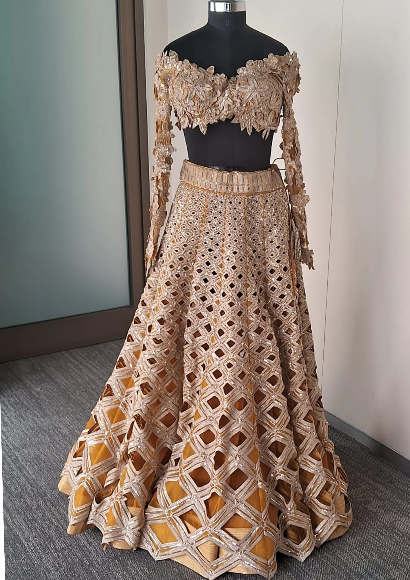 Varun & Nidhika Metallic Barfi Lehenga Set - Image 4