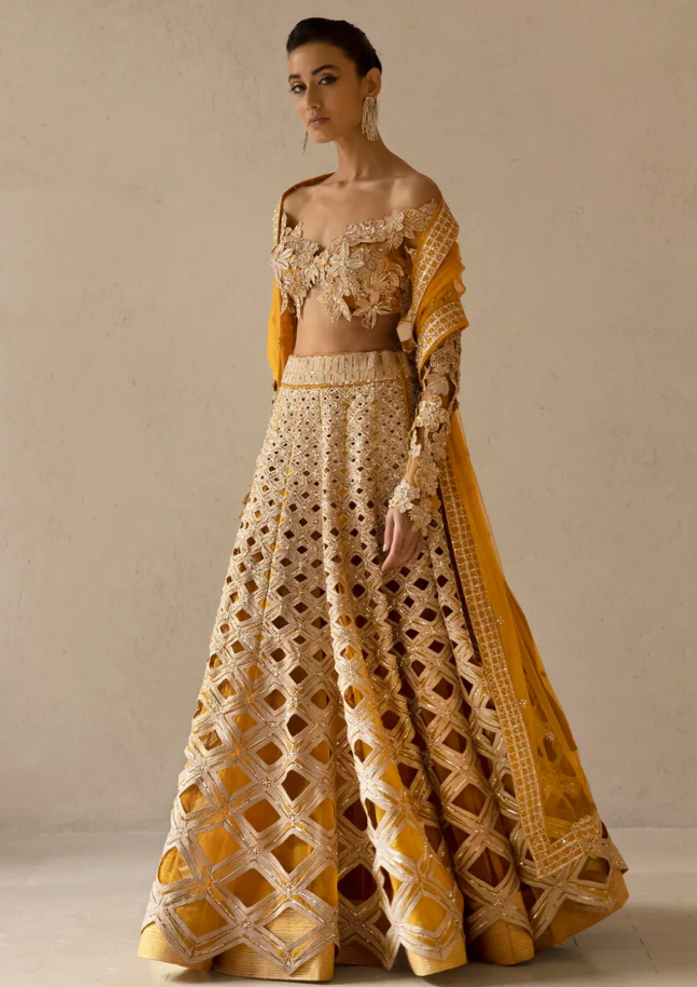 Varun & Nidhika Metallic Barfi Lehenga Set