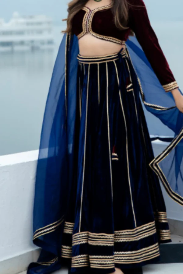 Velvet colour block lehenga set