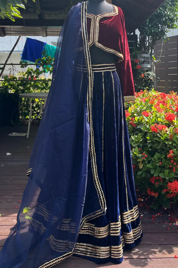 Velvet colour block lehenga set - Image 2