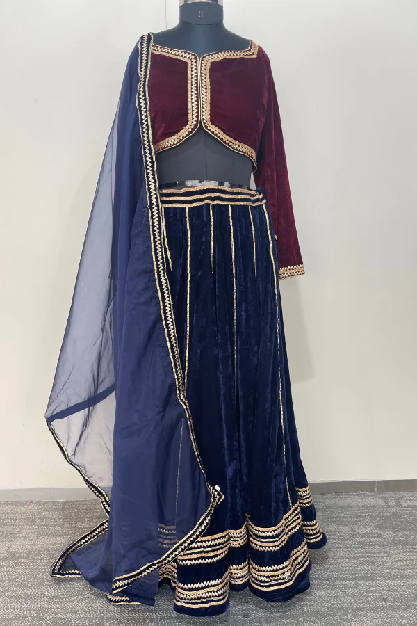 Velvet colour block lehenga set - Image 3