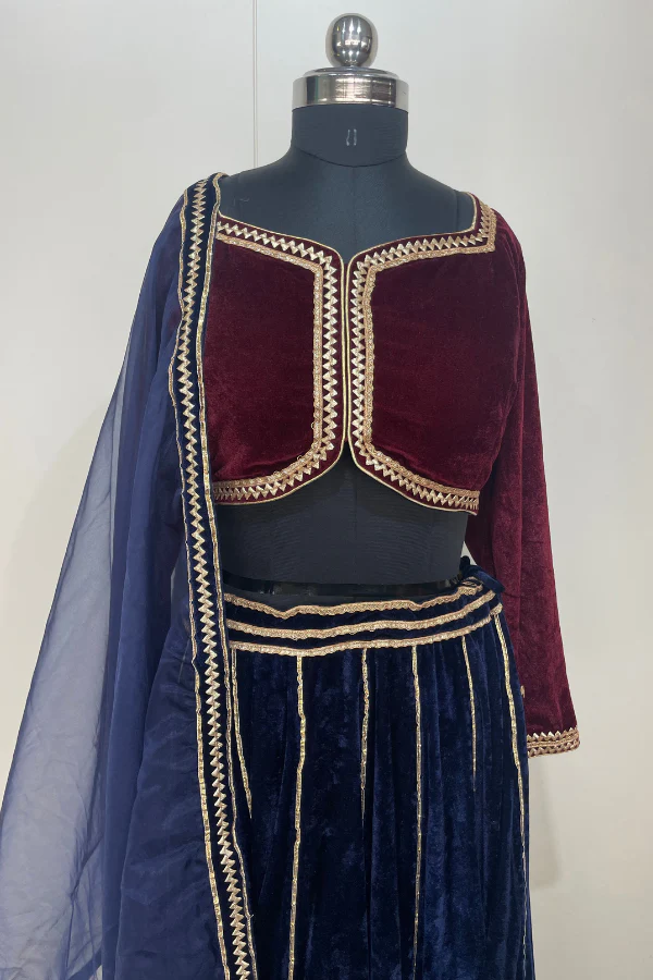 Velvet colour block lehenga set - Image 4