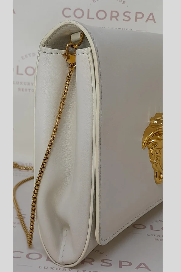 Versace Off White Leather Medusa Chain Clutch - Image 4