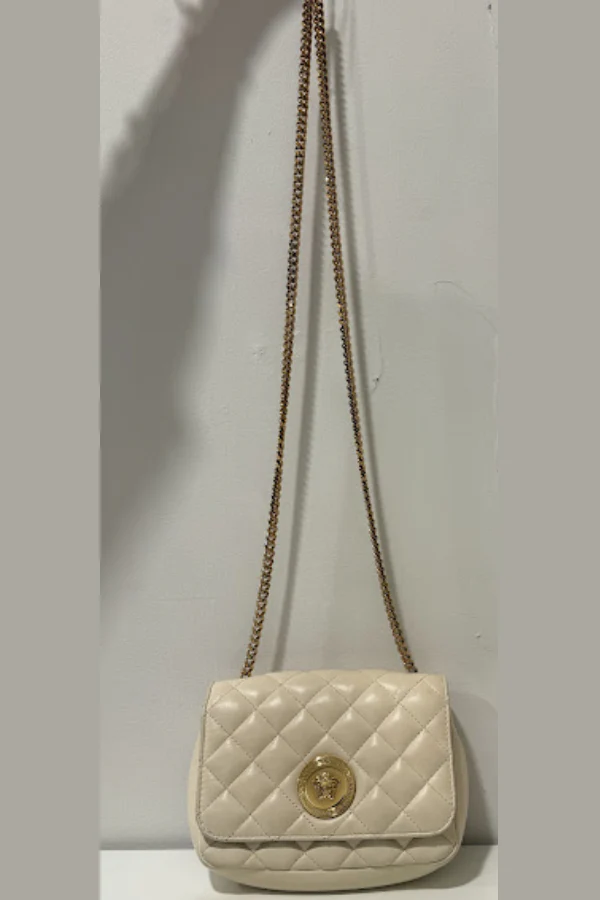 Versace White Quilted Leather La Medusa Chain Crossbody Bag - Image 3