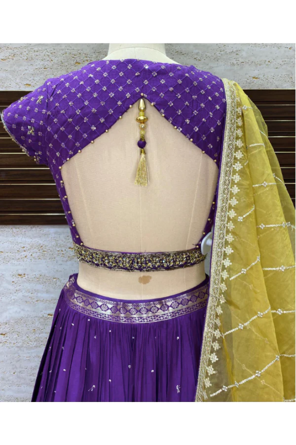 VIOLET MIRROR, SEQUINS AND ZARDOZI  LEHENGA SET - Image 2