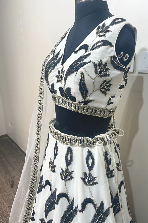 White and black Lehenga set - Image 4