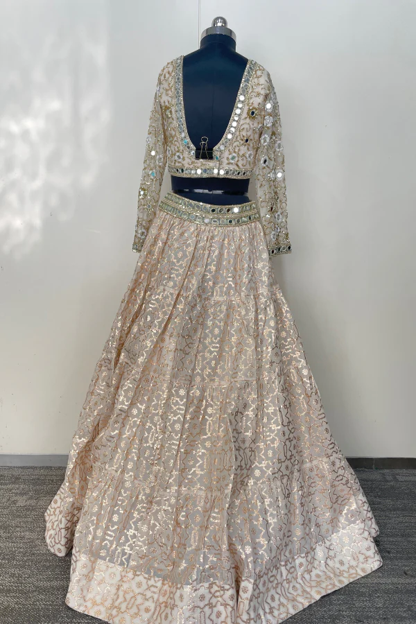 White and Gold Chanderi Lehenga Set - Image 10