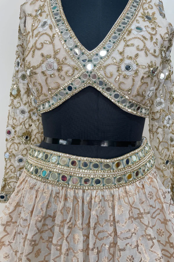 White and Gold Chanderi Lehenga Set - Image 6